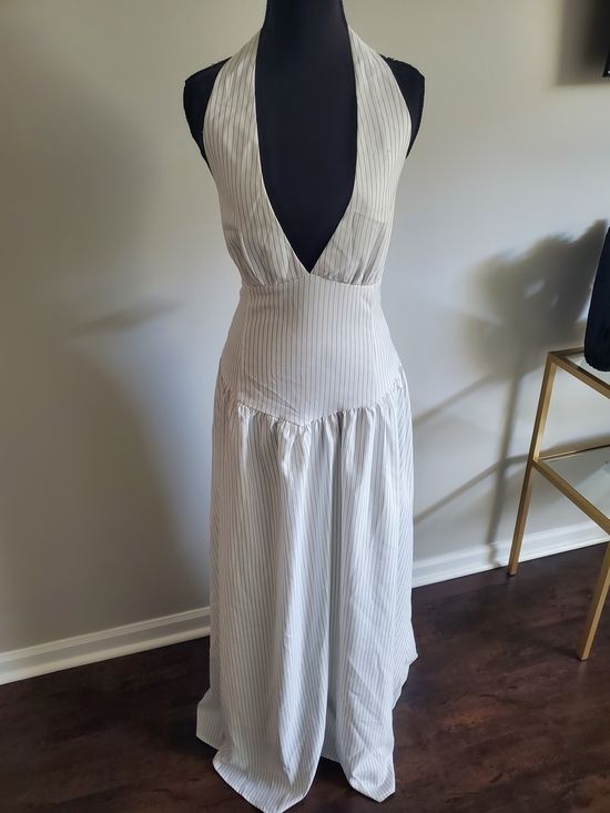 Fashion Nova Dresses & Skirts - Sleeveless White Pinstripe Halter Maxi Dress